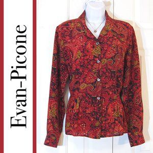 Evan Picone | Vintage Paisley Print Silk Blouse